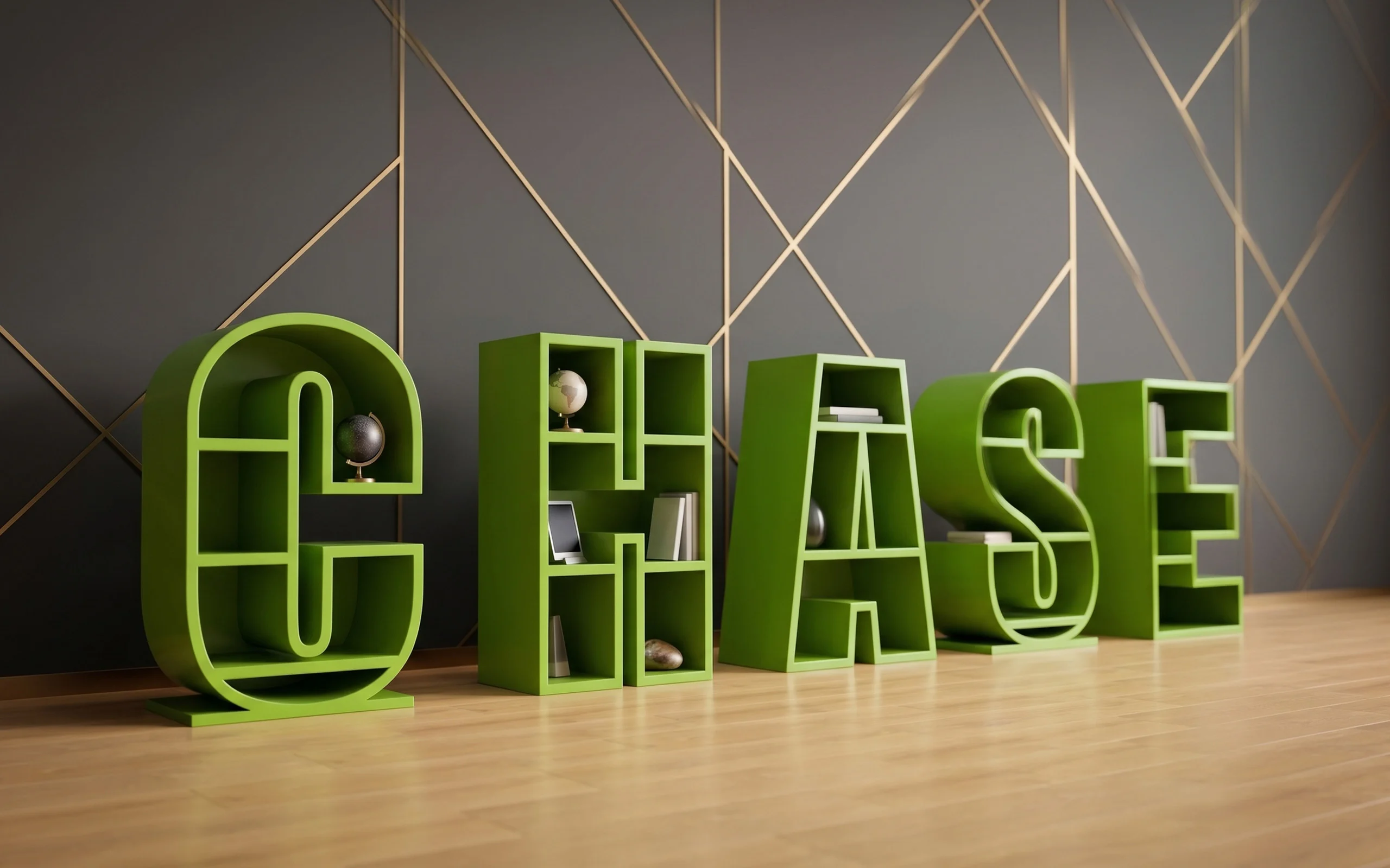 办公室内绿色立体CHASE字母装置